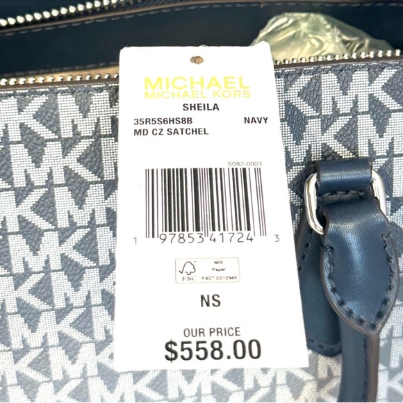 Michael Kors Sheila Medium Ombré Signature Logo Satchel Bag Navy Blue Multi - Picture 9 of 9
